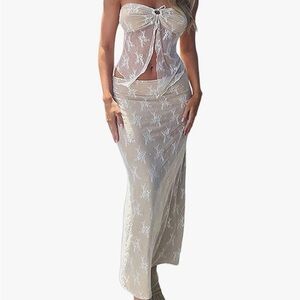 Sheer Lace Strapless Dress